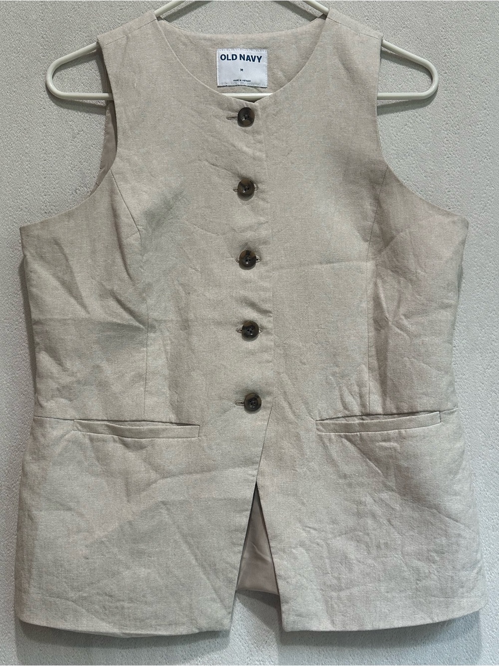 Old Navy Beige Linen Button-Front Linen-Blend Vest Sz M